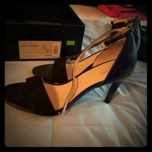Cole Haan size 8.5 black heal. Open toe